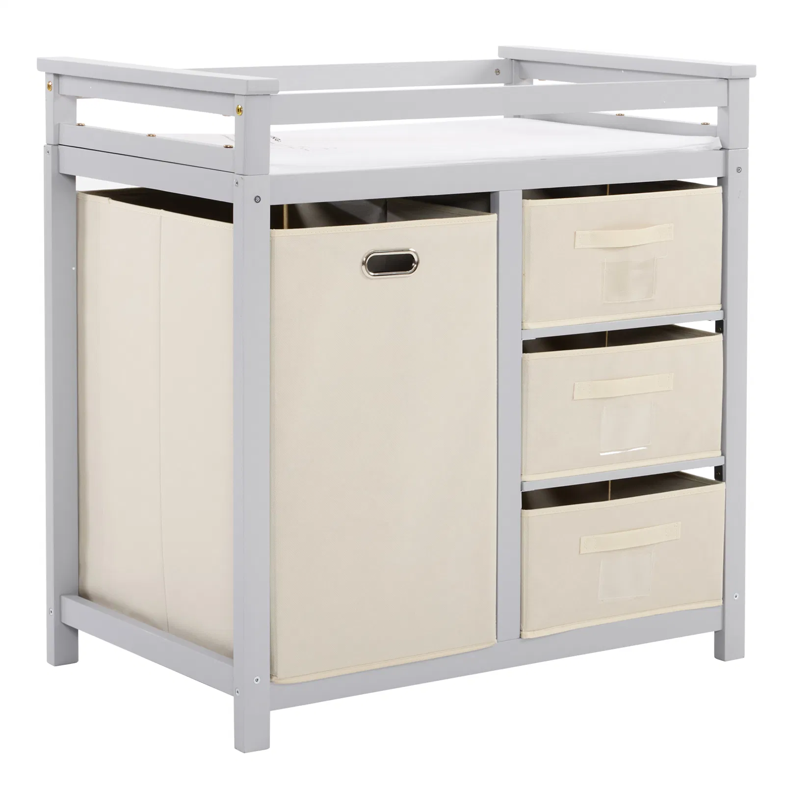 Gray painted pine wood frame children's bed with removable top, 87*53*87.5cm, includes 3 fabric drawers… image 6