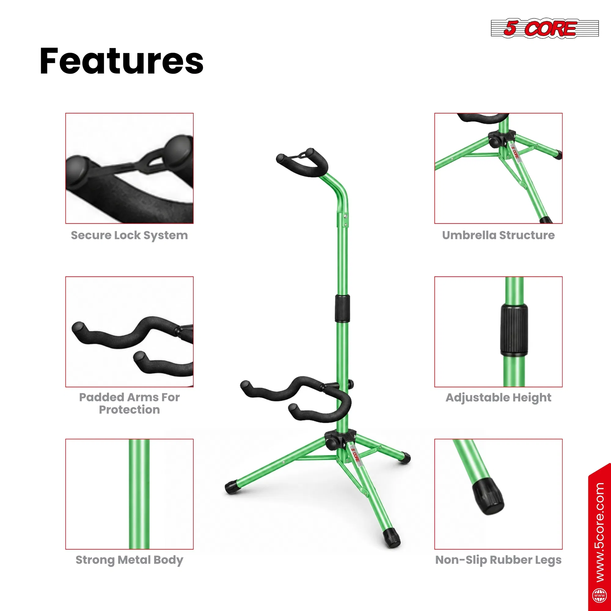 5 Core Guitar Stand Floor Adjustable Heavy Duty w Neck Holder for Acoustic Electric Classic Bass image 9