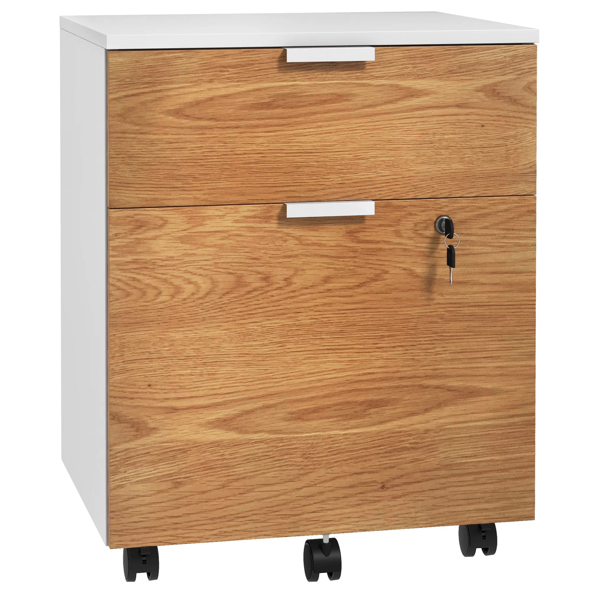 2 Drawer Small Filing Cabinet Lockable Office Storage Cabinet with Hanging Bars for A4 Legal Letter White Nature Wood