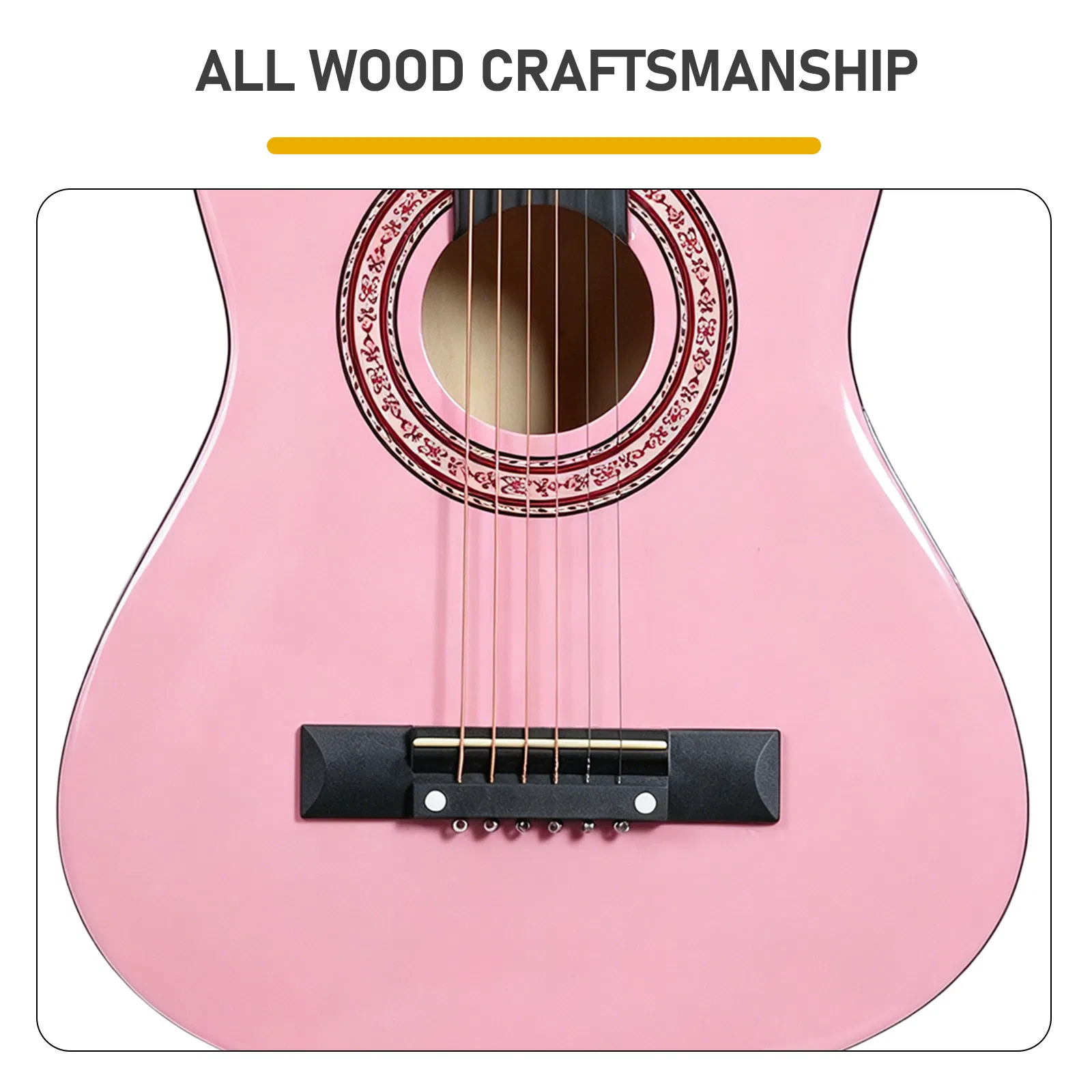 Light pink 30-inch Round Acoustic Guitar with Picks, Strings, Capo, Case, Tuner, and Strap image 8