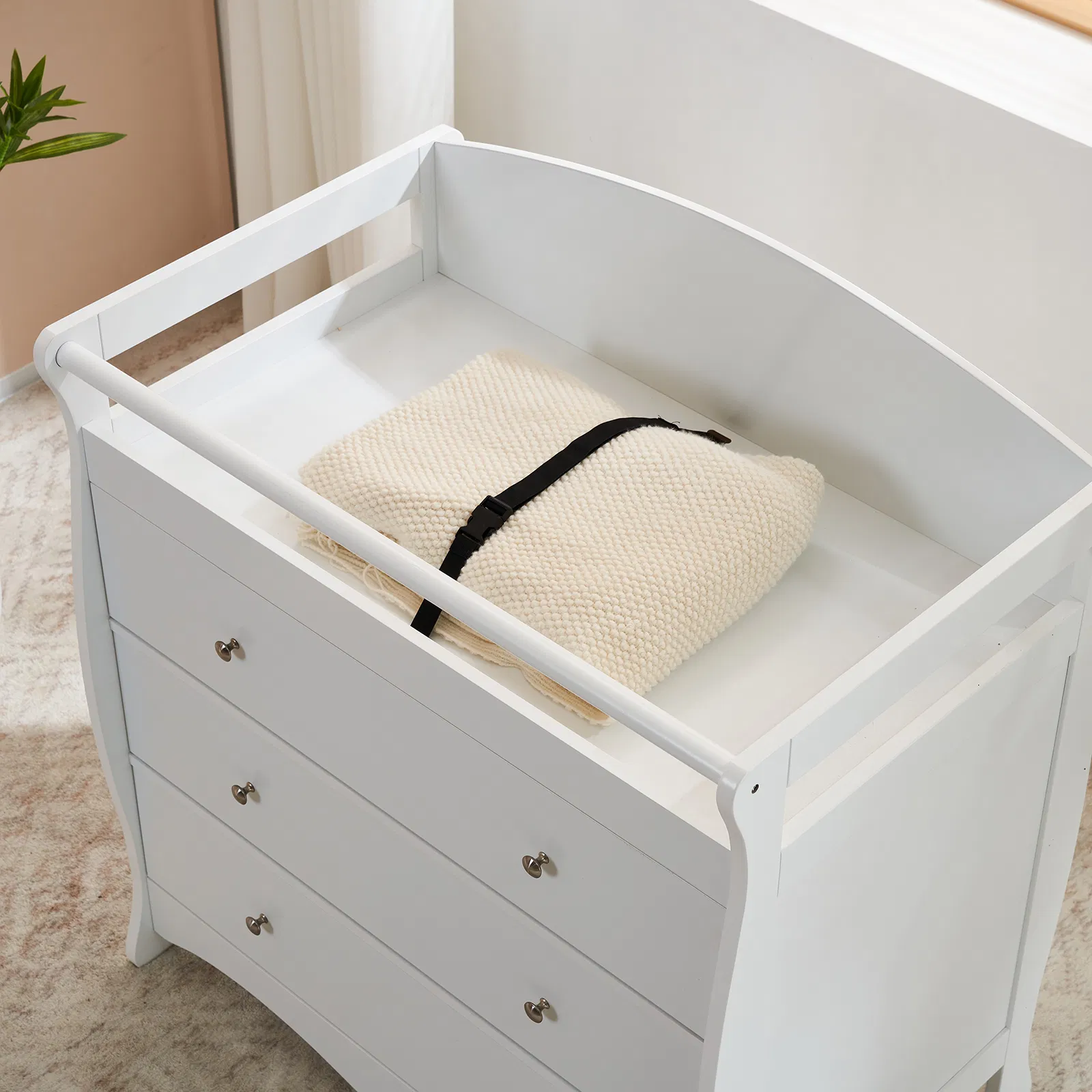 White 3-Tier Drawer Baby Cot with Safety Guard – 90.5x58x92cm | Wooden Baby Bed & Storage Combo image 3
