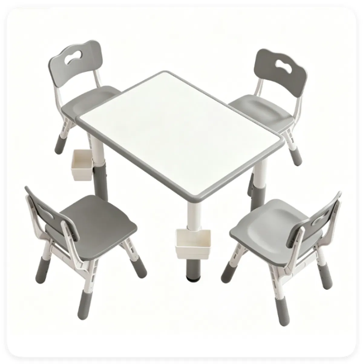 Height Adjustable Kids Desk and 4 Chairs Set, Graffiti Wipeable Tabletop Toddler Activity Table with Storage Baskets