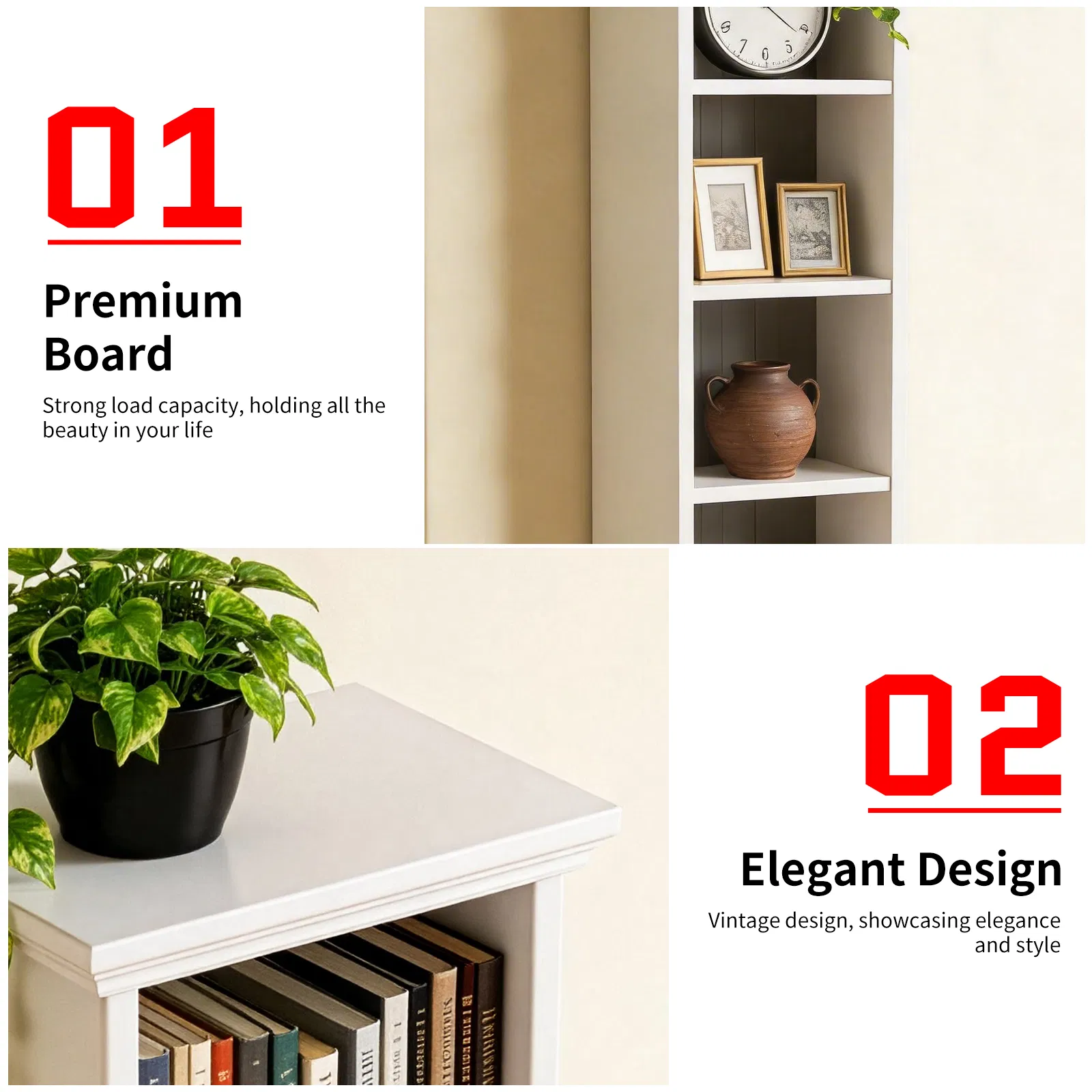 5-Tier Duplex Bookcase MDF Painted Item Display Rack 20*12.99*70.87in White Cabinet with Black Inner Back… image 6