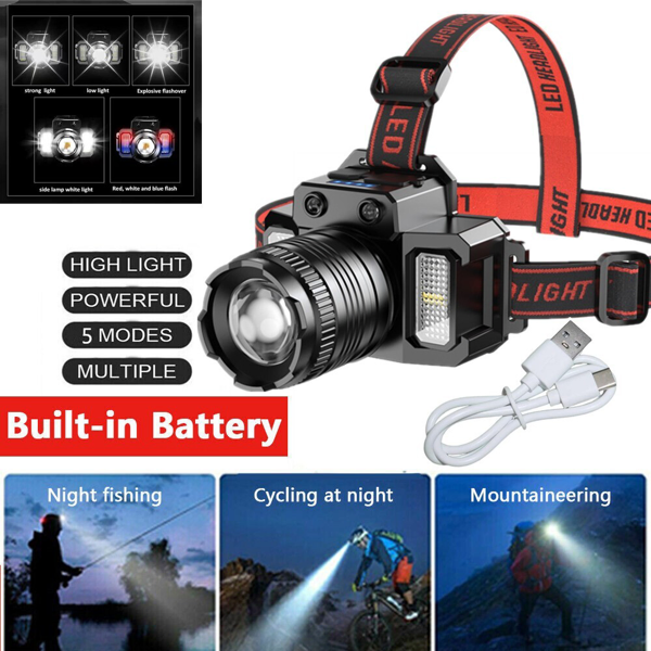 5-Modes LED Headlamp Motion Sensor Headlamp USB Rechargeable Canping Hiking Headlight-11