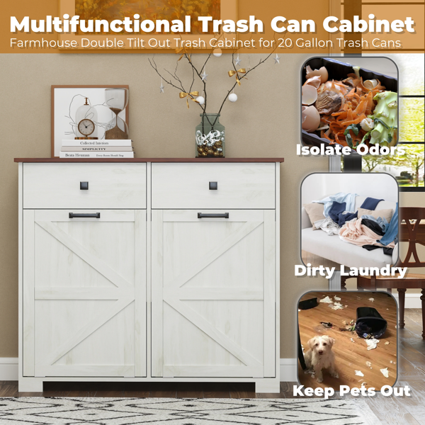 Farmhouse Double Tilt Out Trash Cabinet for 20 Gallon Trash Cans, Free Standing Recycling Cabinet with… image 7