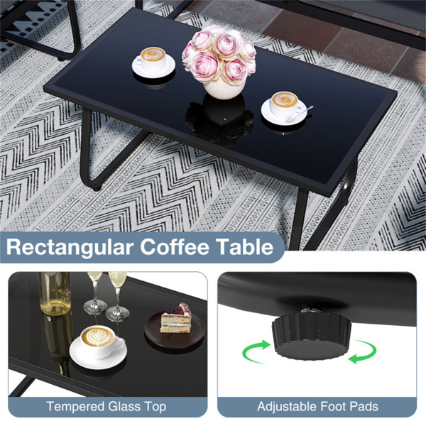  4-Piece Outdoor Conversation Set (Black) - 2 Chairs + 1 Loveseat + 1 Coffee Table,Patio Furniture Set-19