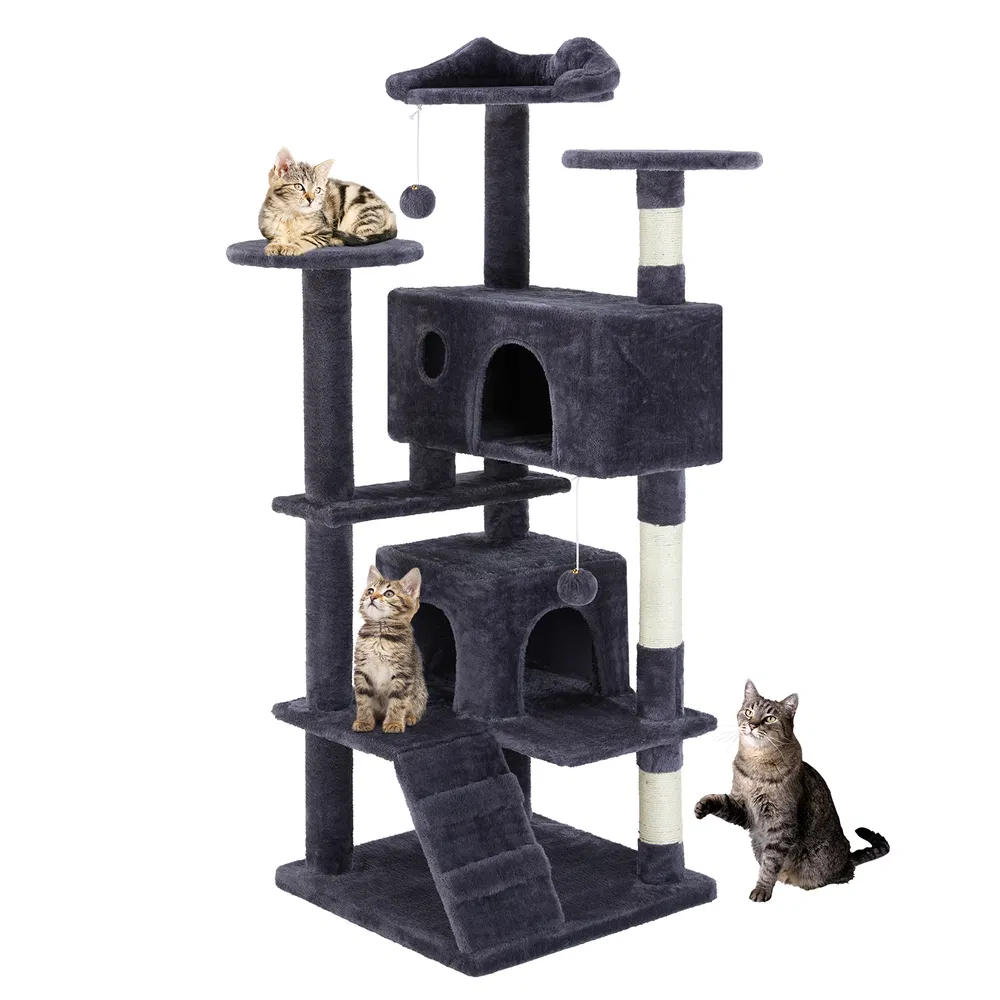 Multi-functional cat tree house cat climbing frame, lounge and recreation area detachable toy, 54in - Default