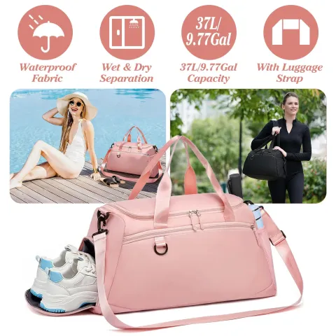 Gym Duffle Bag with Shoe Compartment & Wet Pocket 37L