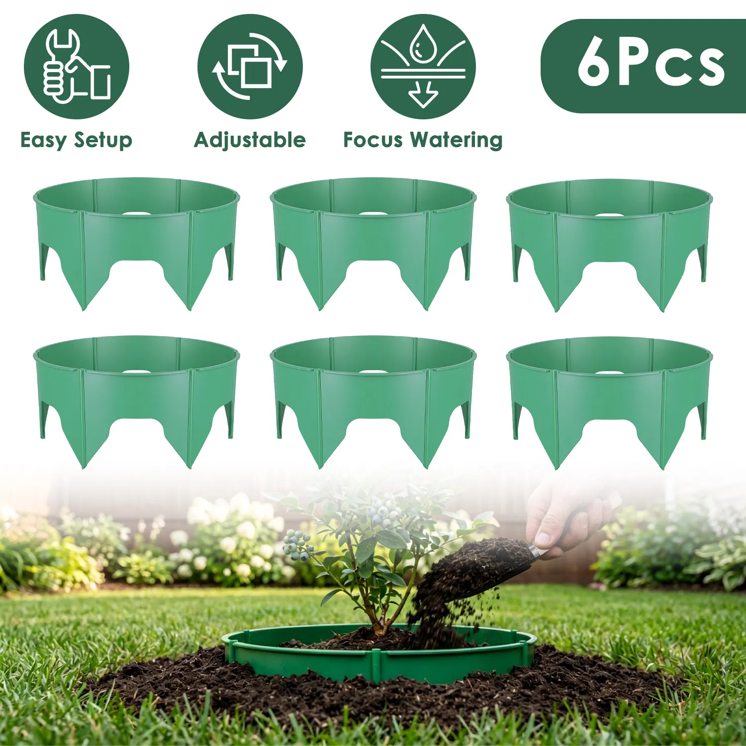 6Pcs/12Pcs 10in Planting Grow Rings Adjustable for Outdoor Plants Interlocking PP Plant Protection Rings with Hand Shovel Deep Watering Plant Guards for Vegetables Flowers Shrubs Tomatoes Garden Beds image 11