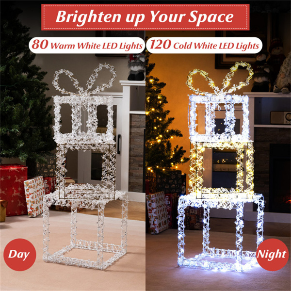 3ft Lighted Christmas Gift Boxes - 200 LED Lights (Warm/Cold White), Acrylic Beads, Multi-Color-21