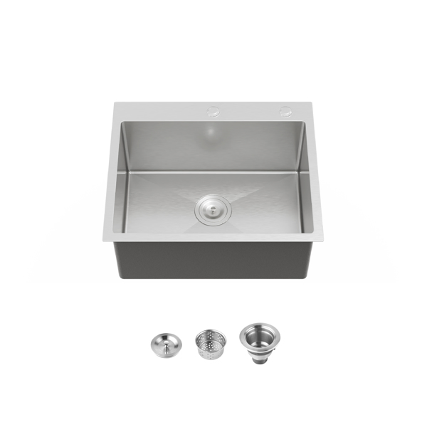 Kitchen Sink, 23″x19″ Single Bowl, Overmount Handmade Sink in Dark Gray, with US Standard Drain and Hook[Unable to ship on weekends,usps/fedex]-9