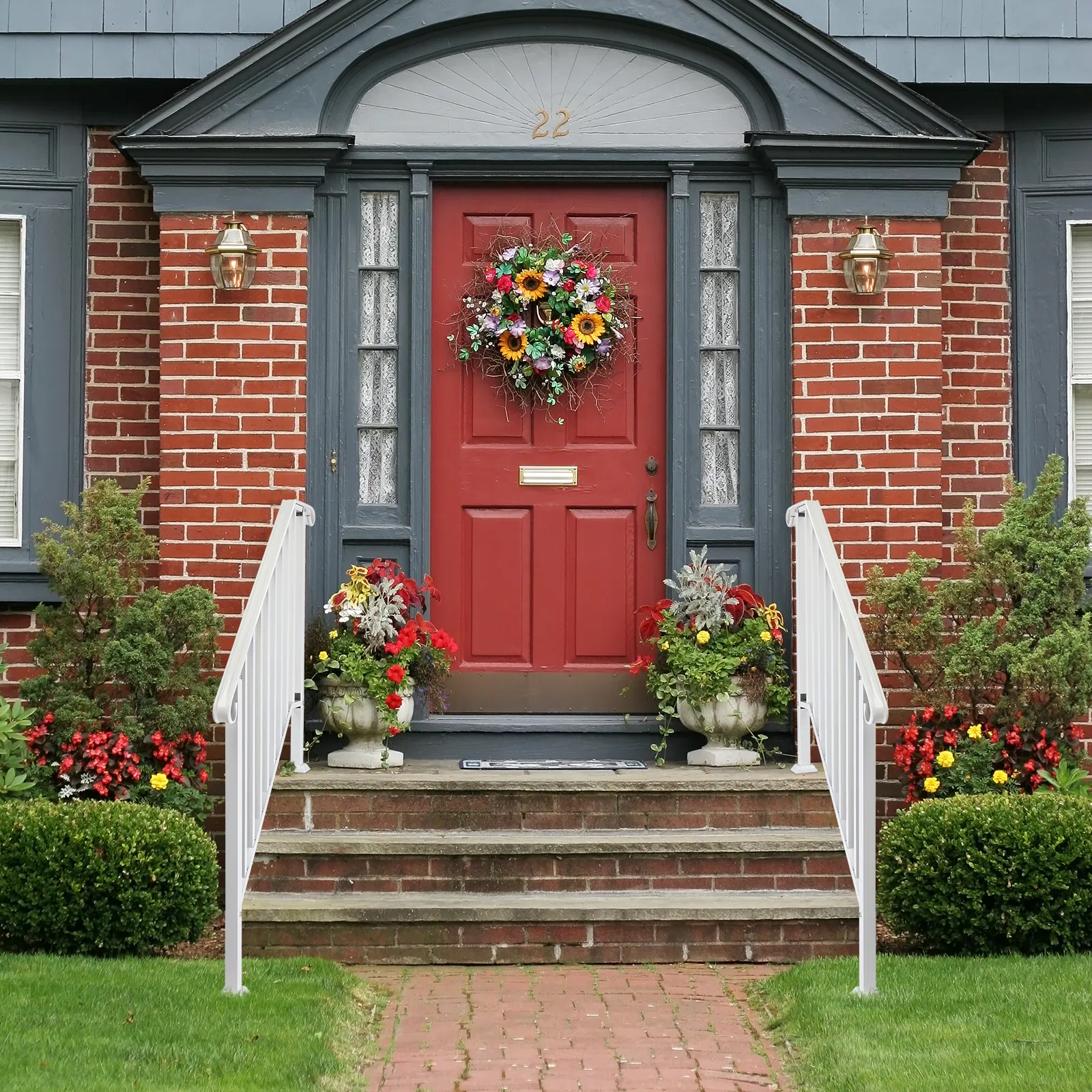 Handrails for Outdoor Steps, Iron Handrail Fits 3 Step, Transitional Handrail with Installation Kit, White image 11