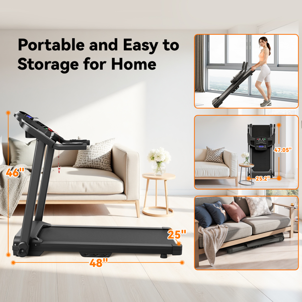 Treadmills for Home Treadmill with Incline Walking Pad Treadmill Running Machine 2.5HP Quiet Brushless, 265 Lbs Capacity, App, Pulse Sensor Heart Rate with LCD Display Holder for Cup & Phone-18