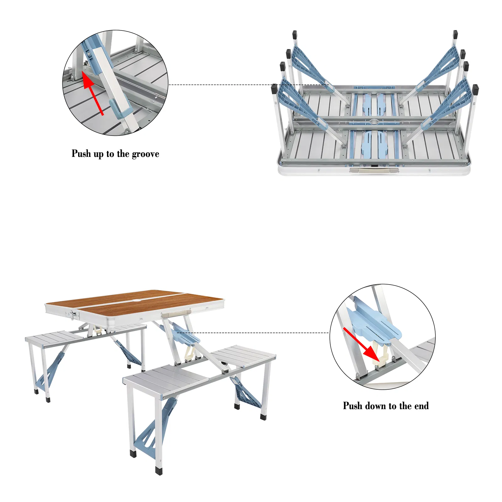 136*85.5*67cm 50kg Aluminum Alloy Table And Chair One Piece Camping One Piece Table And Chair Wood Grain… image 8