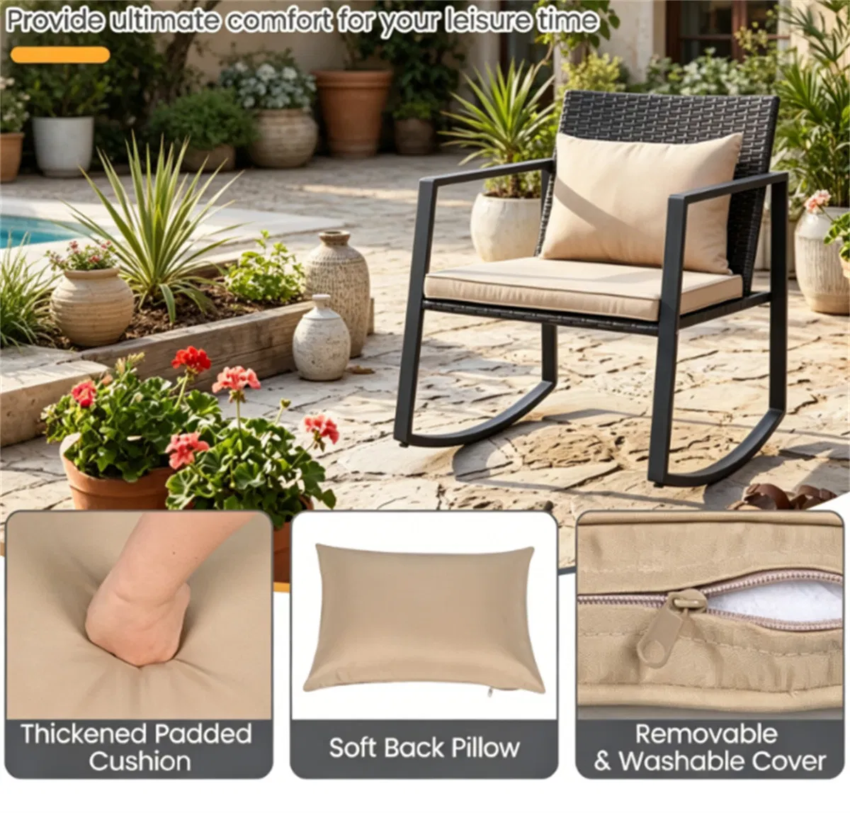 3-Piece Outdoor Wicker Rocking Chair Set, picture 3 of 5