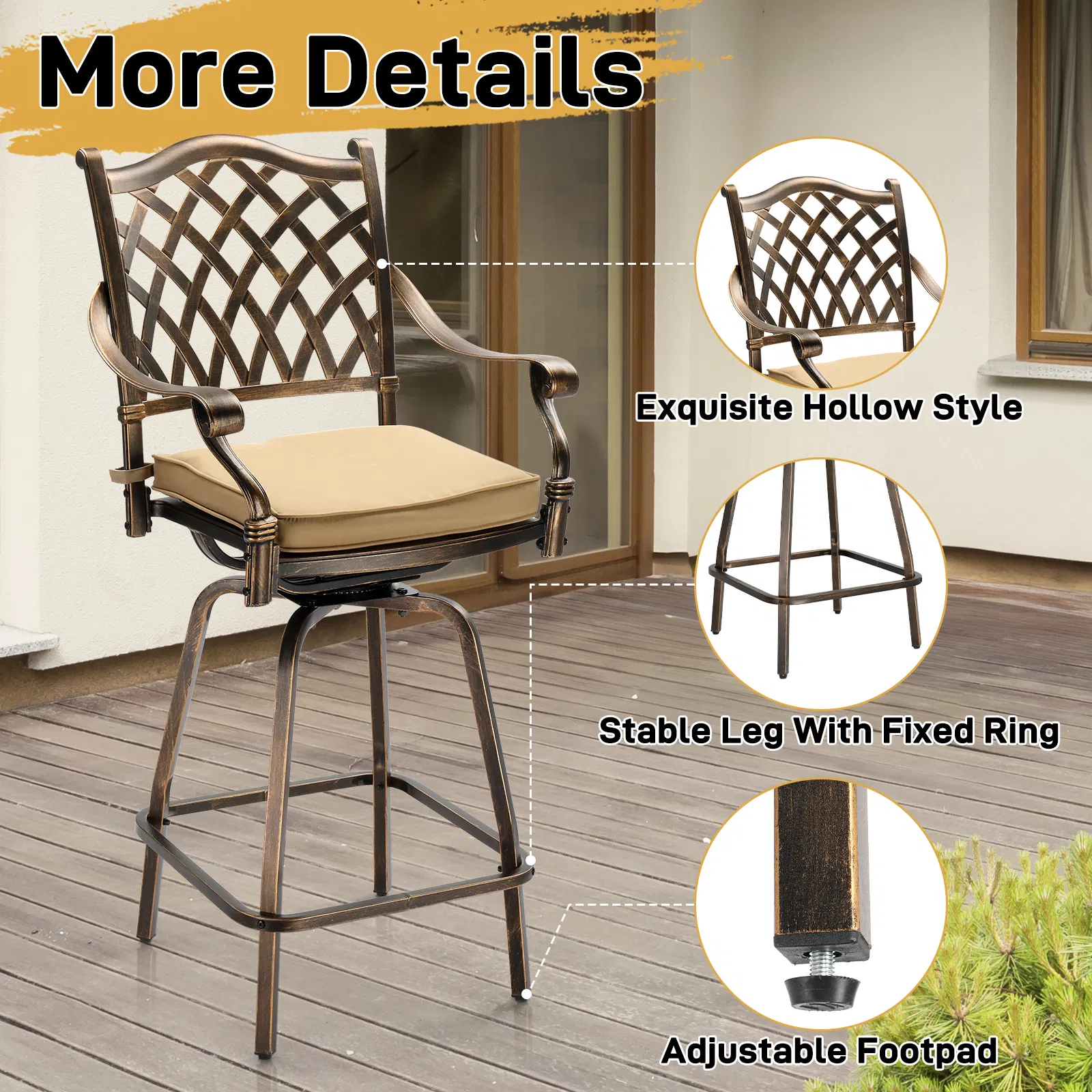 Cast Aluminum Swivel Bar Stools, picture 2 of 5