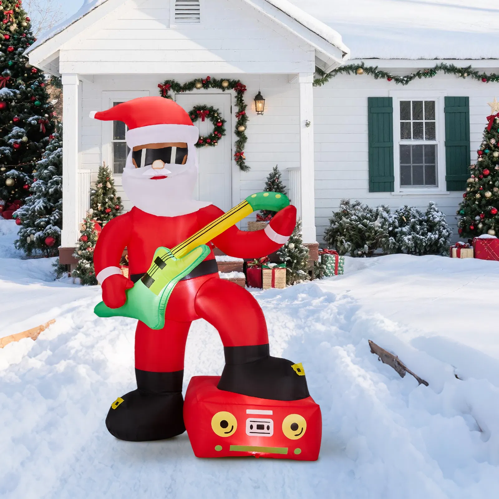 7.5FT Lighted Christmas Inflatable Decoration, Inflatable Black Santa Playing Electric Guitar, Funny Blow… image 11