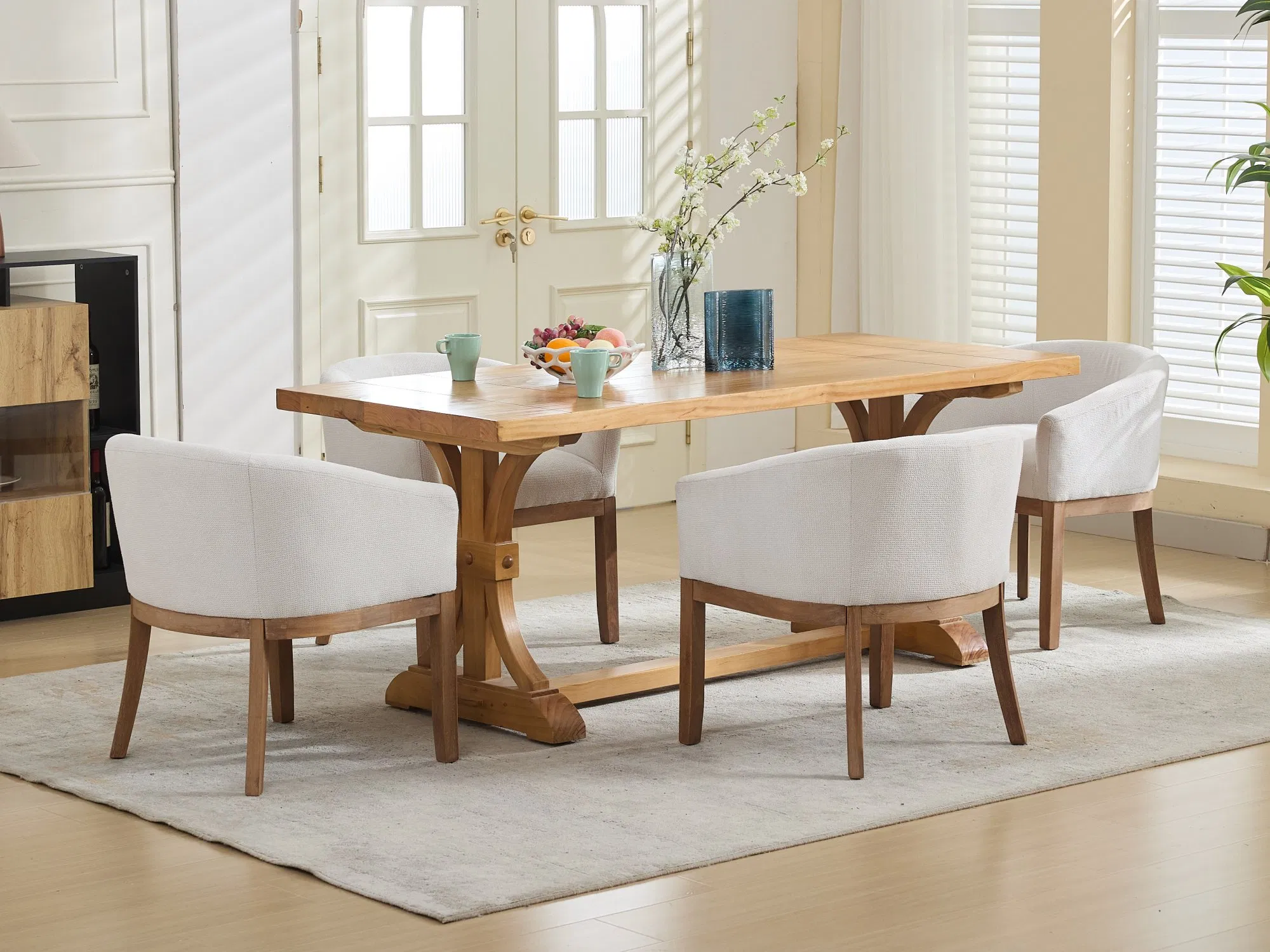 Mid Century Modern Upholstered Barrel Dining Chairs with Arms,Farmhouse Linen Kitchen & Dining Room… image 11
