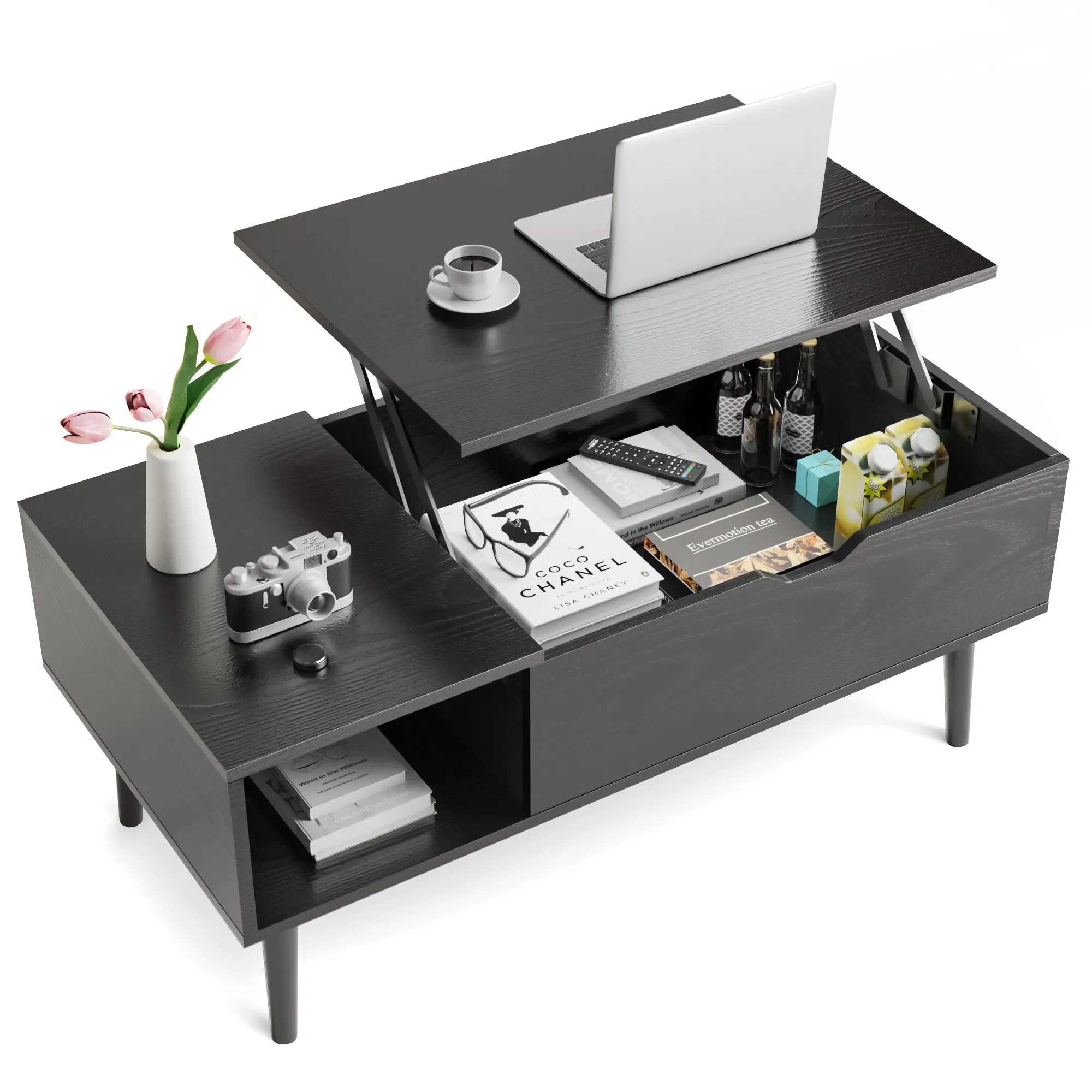 Lift Top Coffee Tables For Living Room 39.37"x19.7" Desk Tea Wood Dining Tables Adjustable Storage Shelf Easy Lift Or Lower image 6