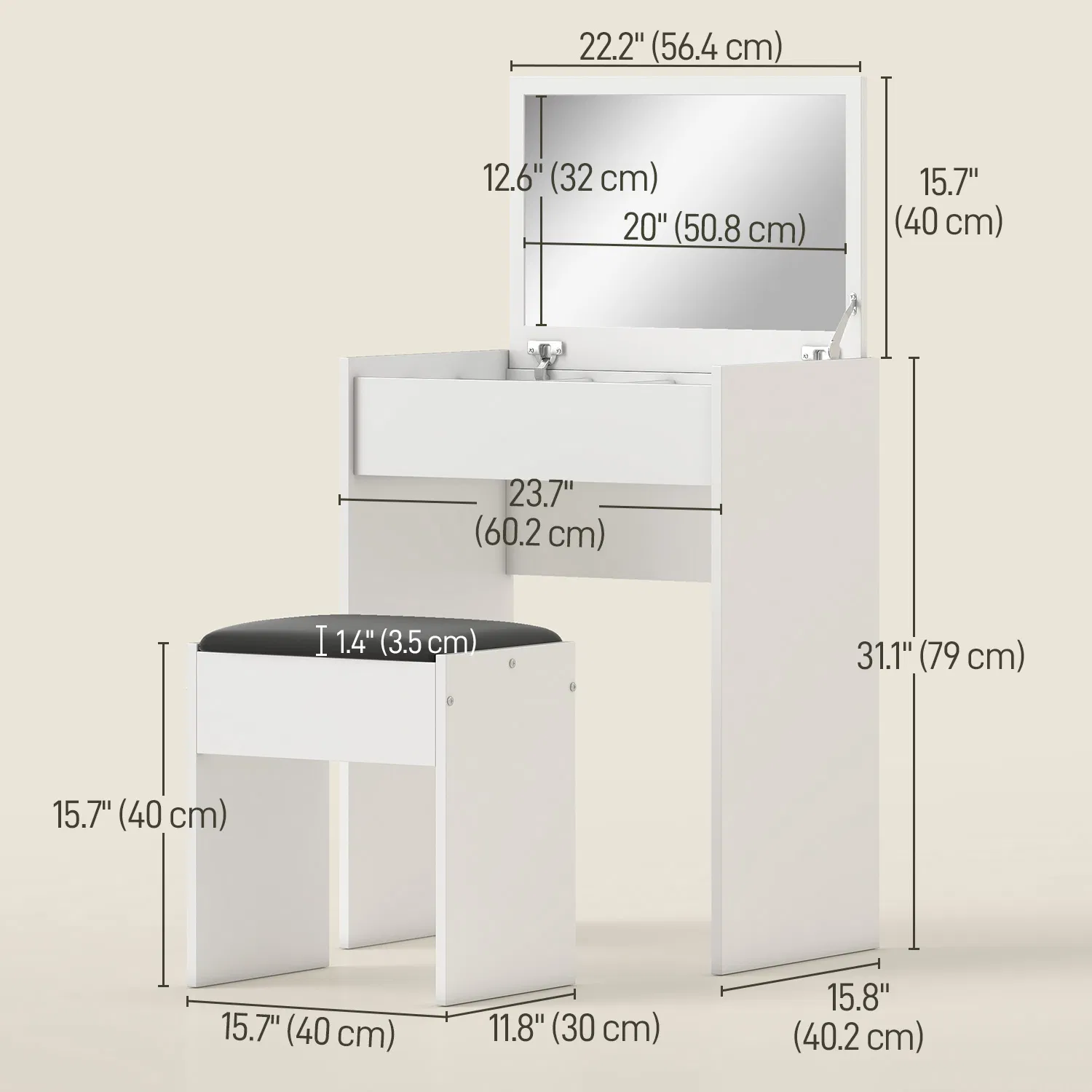 Vanity Set with Flip Top Mirror, picture 4 of 5