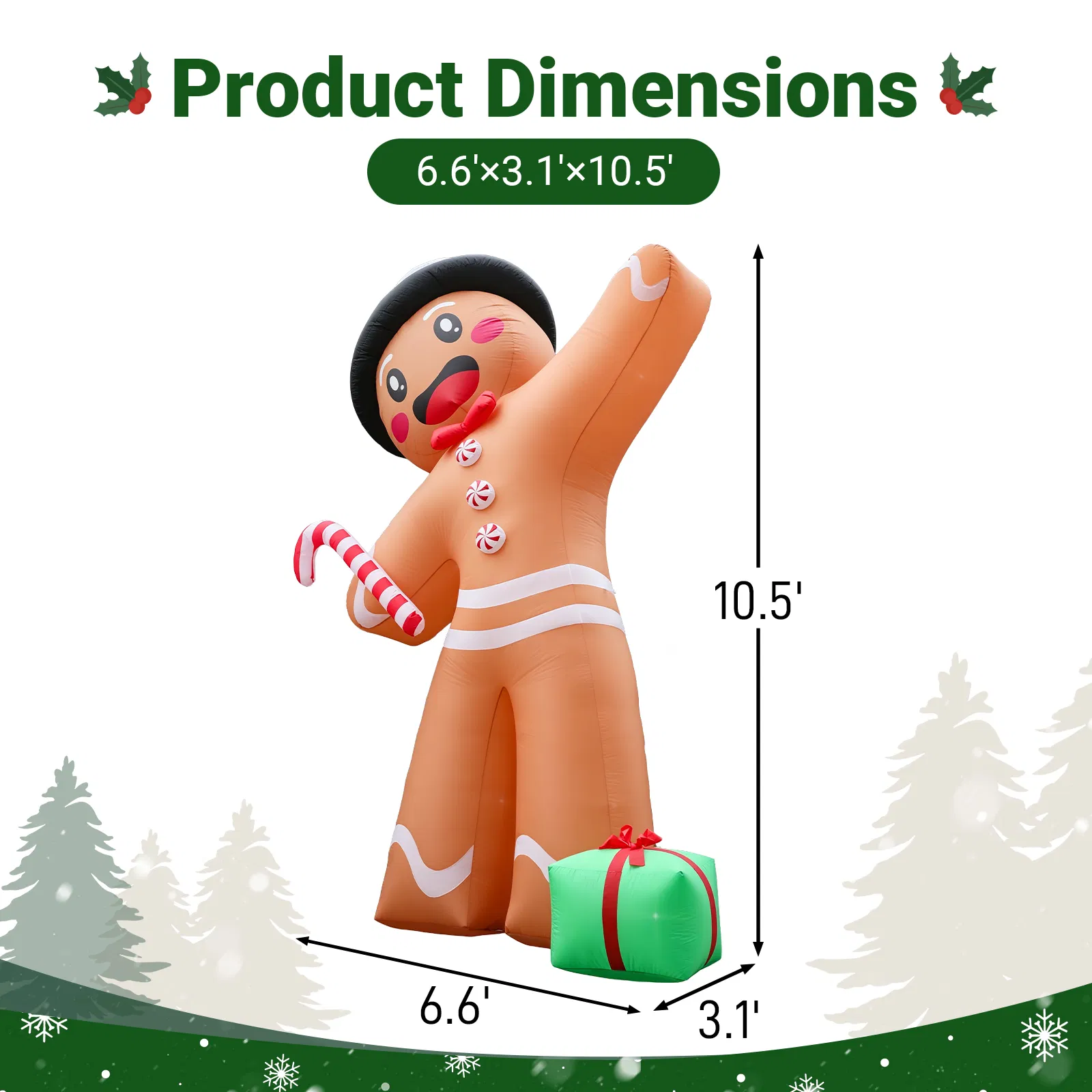 10.6FT Gingerbread Man with Gift Box Inflatable, 8 LED Lights, 190D Polyester Christmas Decor, US Plug image 4