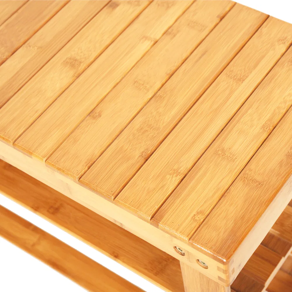 90cm Strip Pattern 3 Tiers Bamboo Stool Shoe Rack Coffee image 5