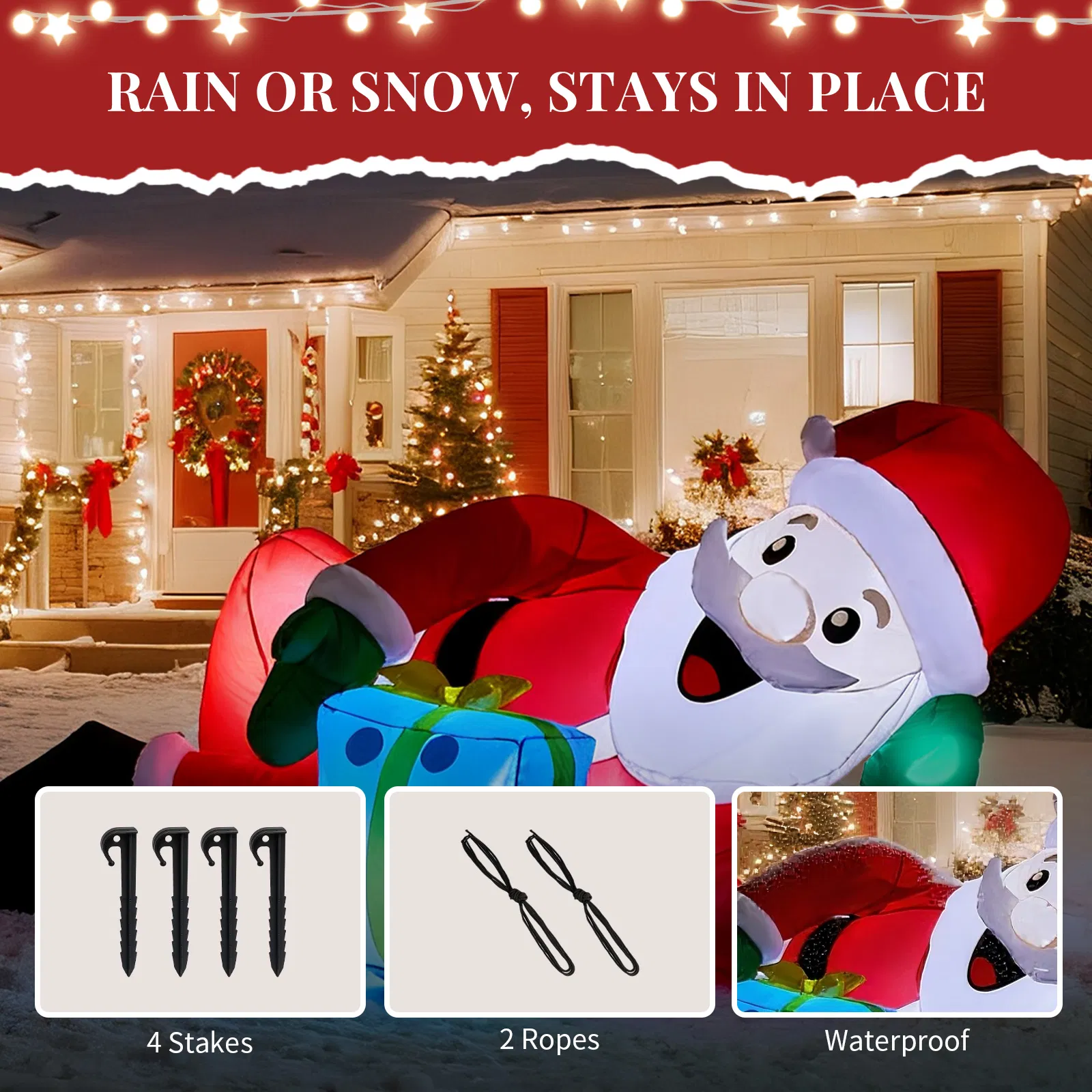 7FT Lighted Christmas Inflatable Decoration, Inflatable Santa Lying on Floor, Funny Blow Up Yard Decorations with Built-in LED Lights for Holiday Party Front Yard Lawn Garden Decor image 10