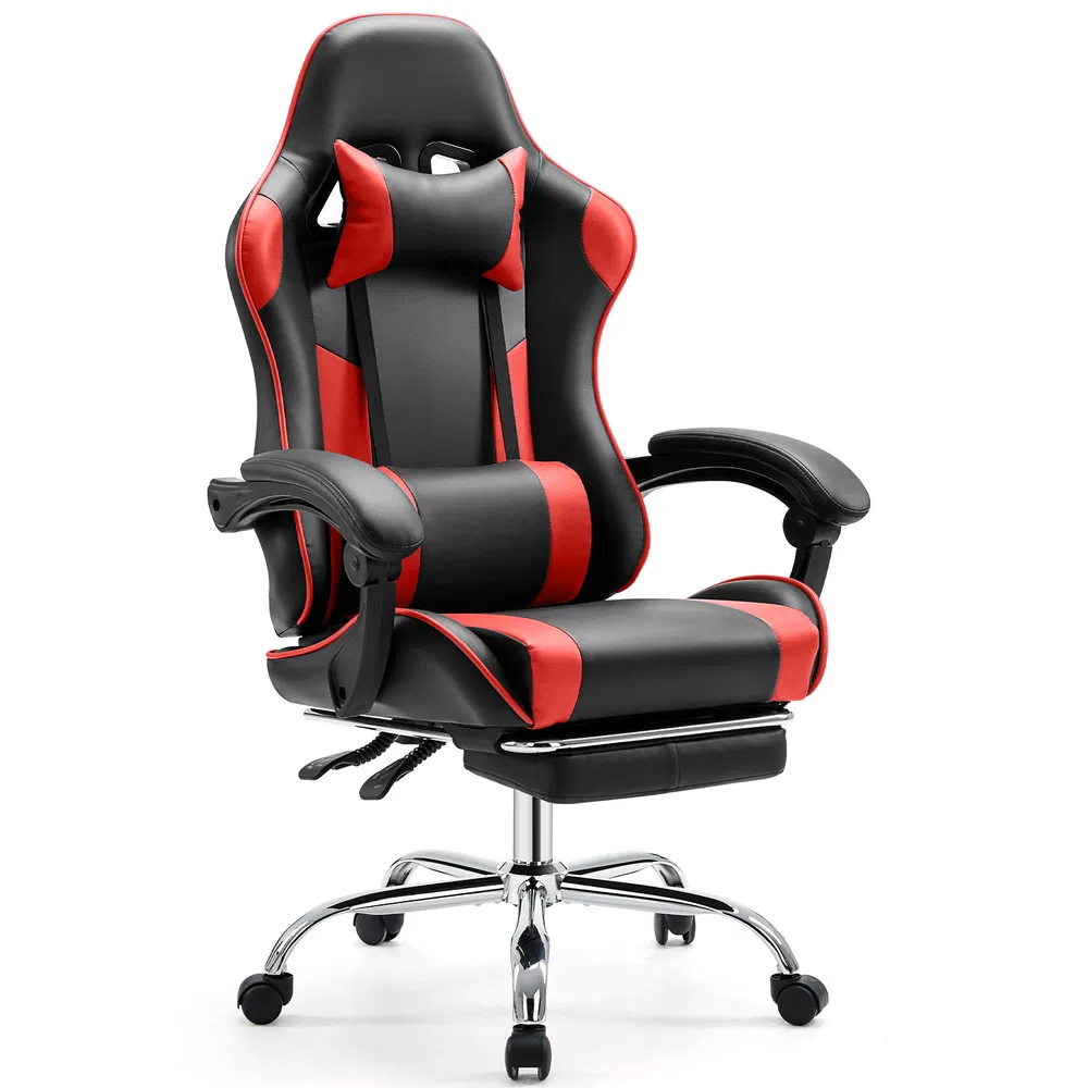 Video Game Desk Chair - Ergonomic Computer with Footrest and Comfy Lumbar Support, PU Leather Recliner with Headrest, Fixed Up Armrest, image 9