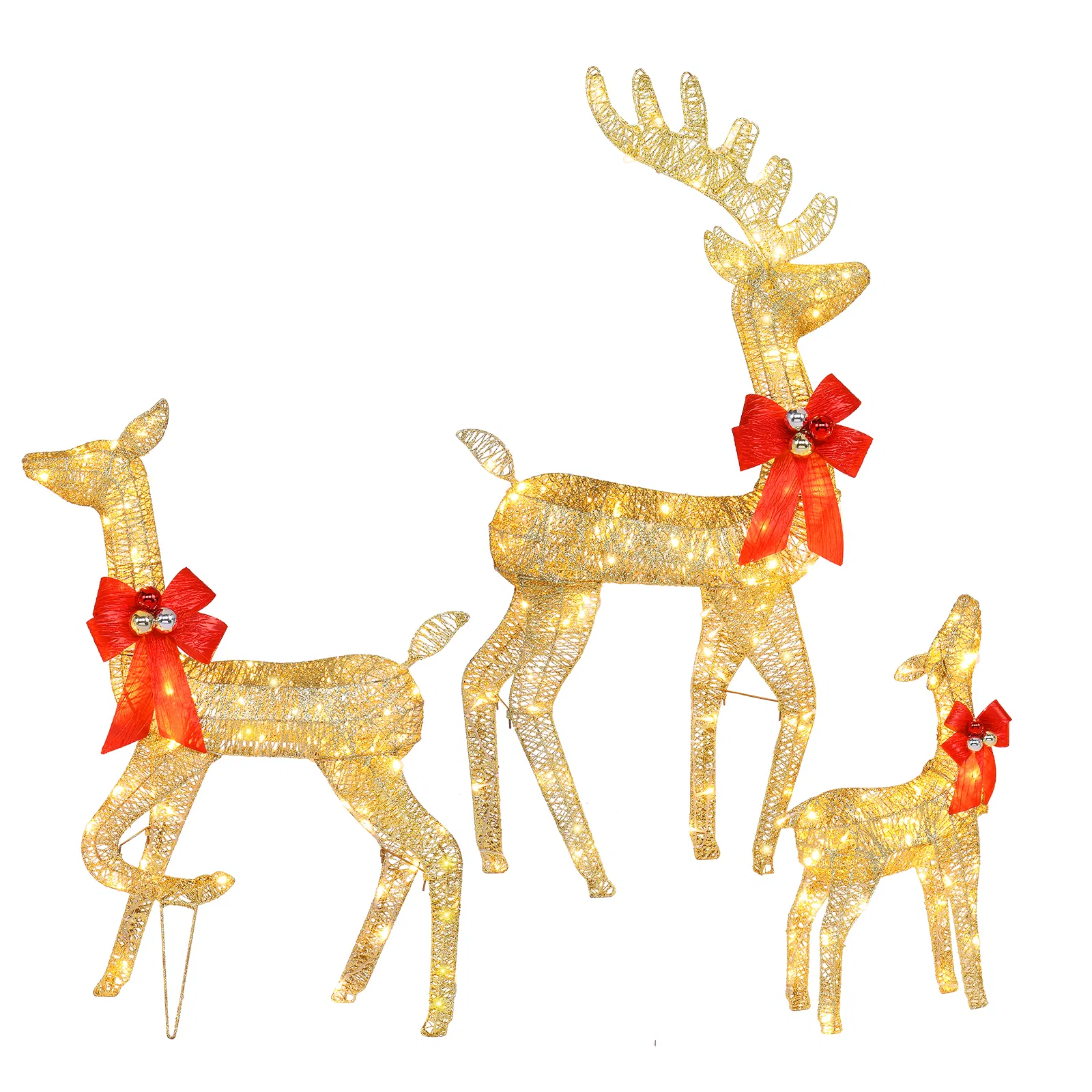 3pcs 54*20*122cm 30.00V 3.60W Family Elk Golden Iron Frame Cotton Thread Green Onion Powder Courtyard Elk Decoration image 6