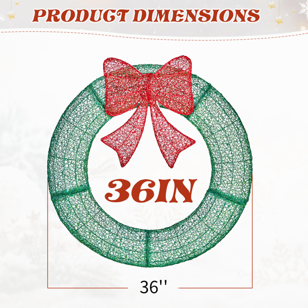 36in Pre-lit Outdoor Christmas Wreath Decoration, Lighted Metal Wreath with Red Bow, Remote Control LED Lights with Timer, for Front Door Gate Wall Indoor Outdoor Holiday Party-19