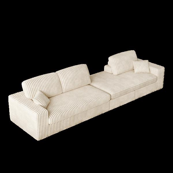 114.5'Modern Corduroy Modular foam Sofa, Recliner Seat reversible Sofa, 2in1 Sofa with Recliner and L-Shaped Sofa Combination with Three Cushion Neck Pillow Combination and Two Throw Pillows 2 package-44