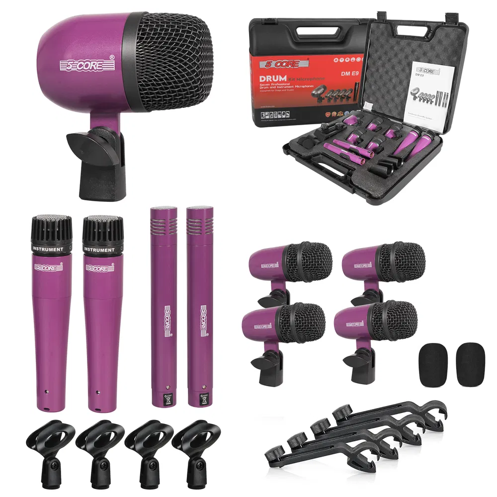 5 Core Drum Microphone Kit 9Pc All Metal Drummer Mics Tom/Snare & Cymbals Wired Instrument Drums Set image 24