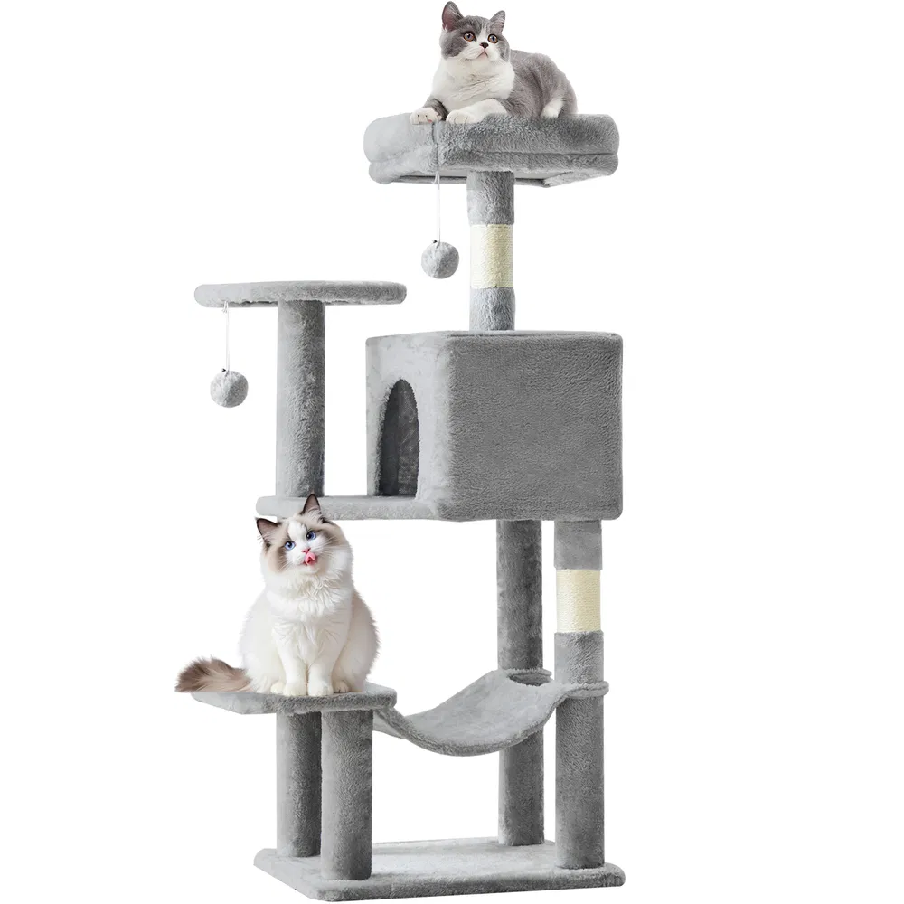 44 inch Cat Tree Tower, Multi-Cat Climbing Tower with, Natural Sisal Scratching Posts, Extended Platform, Hammock - Default