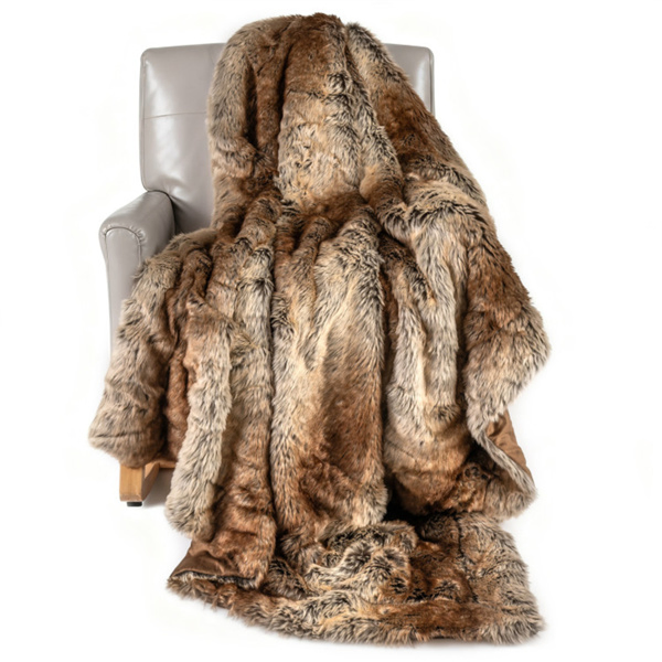 Coffee 760GSM Faux Raccoon Fur Throw Blanket 60