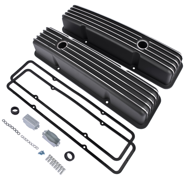 气门室盖 Valve Covers Fabricated Aluminum Polished for Chevy Small Block 283 302 305 327 350 400 1958-1986 Black-16