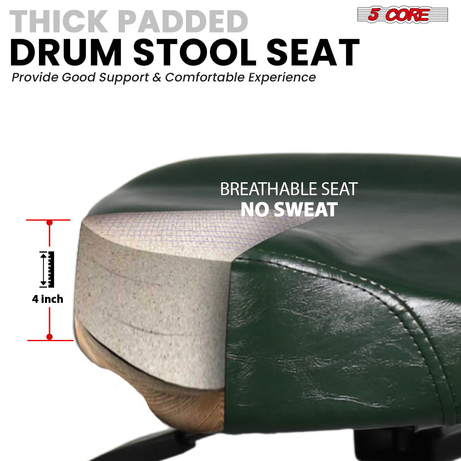 5Core Drum Throne 4" Cushion Padded Stool w Backrest Airlift Height Adjustable Chair w 441Lb Capcity image 3