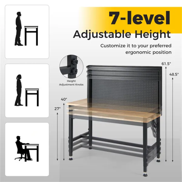 48" Heavy-duty Workbench 2000LBS Capacity 7-Level Height β photo 6