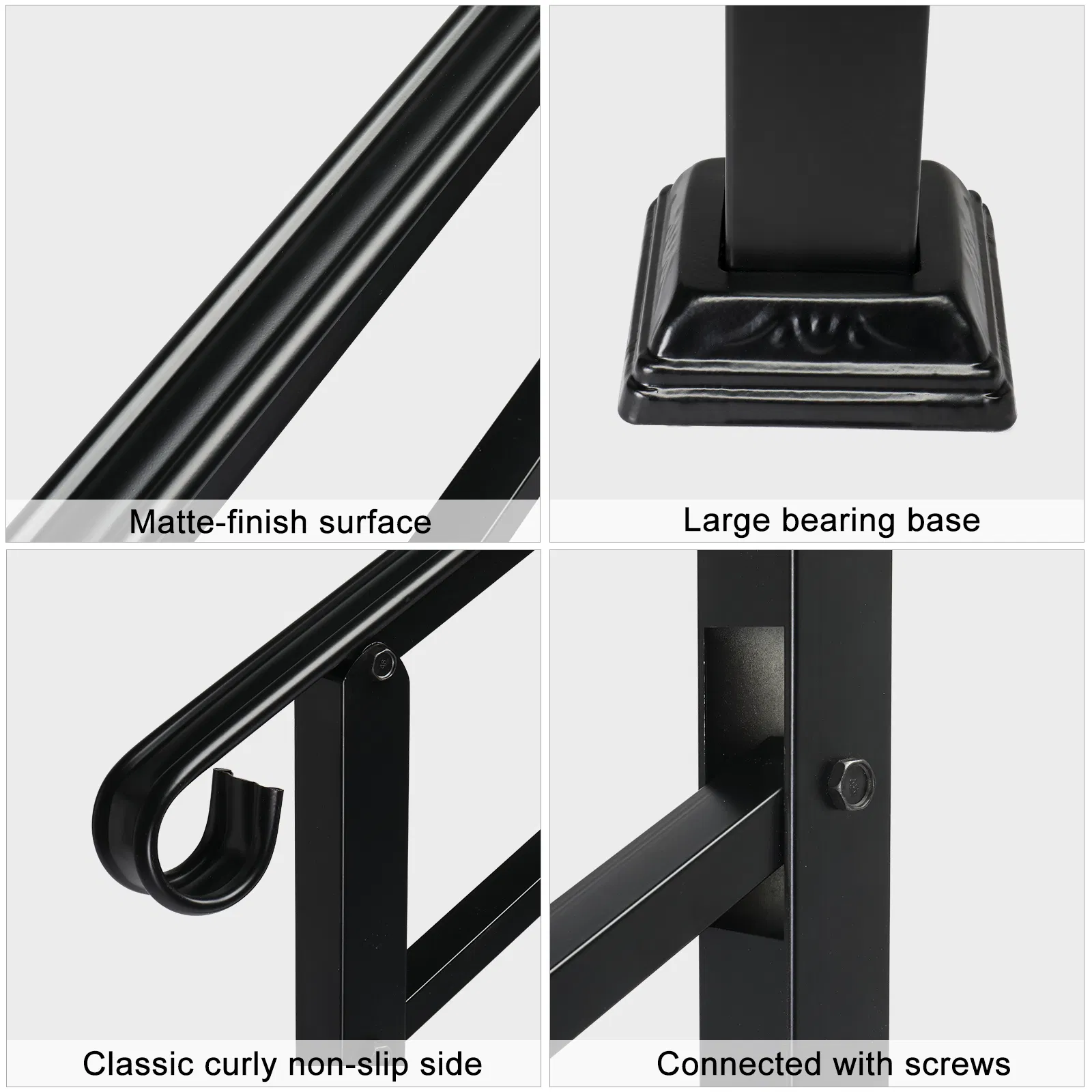 Handrails for Outdoor Steps, Wrought Iron Handrail Fits 1 or 3 Steps, Transitional Handrail with… image 4