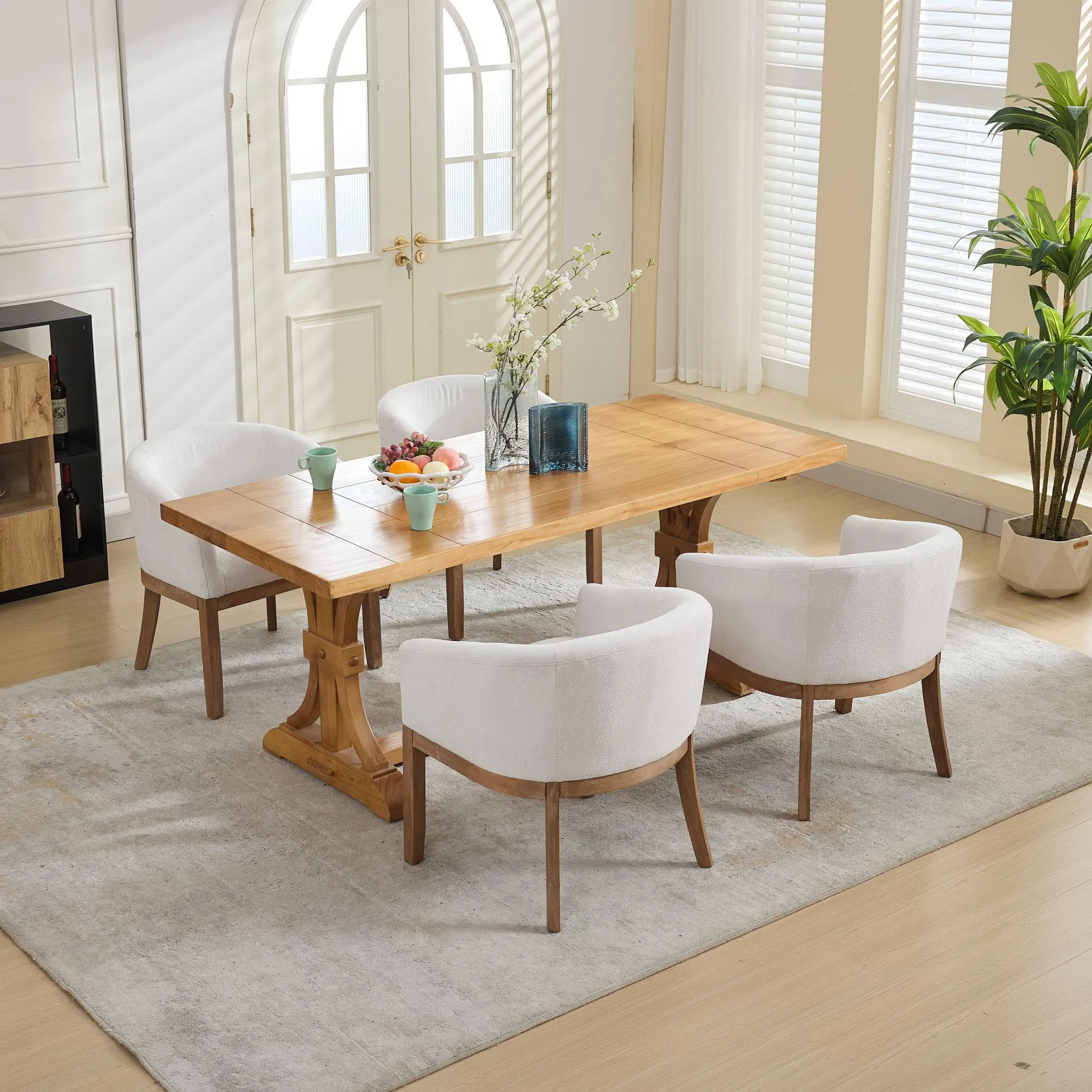 Mid Century Modern Upholstered Barrel Dining Chairs with Arms,Farmhouse Linen Kitchen & Dining Room… image 6
