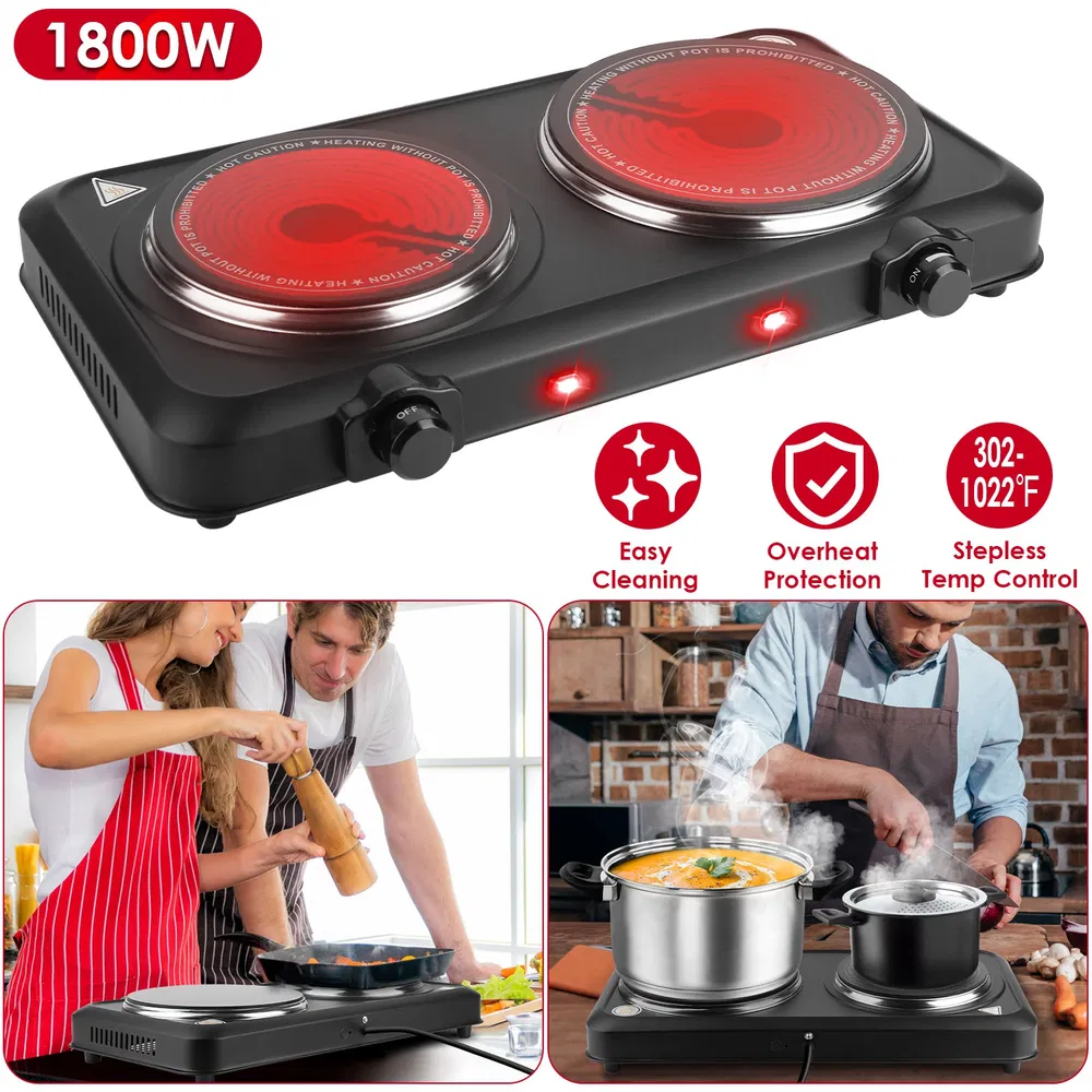 2000W Electric Infrared Dual Burner Portable Heating Hot Plate Stove Countertop RV Hotplate with 7.5' &…