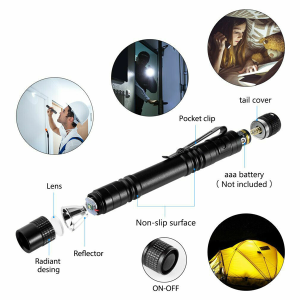2 PCS Portable Mini LED Flashlight Camping Hiking Handheld Flashlight Pen Work light-18