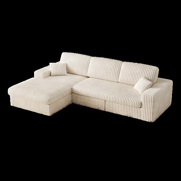 114.5'Modern Corduroy Modular foam Sofa, Recliner Seat reversible Sofa, 2in1 Sofa with Recliner and L-Shaped Sofa Combination with Three Cushion Neck Pillow Combination and Two Throw Pillows 2 package-42