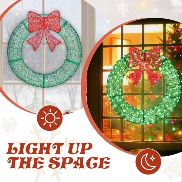 36in Pre-lit Outdoor Christmas Wreath Decoration, Lighted Metal Wreath with Red Bow, Remote Control LED Lights with Timer, for Front Door Gate Wall Indoor Outdoor Holiday Party-16