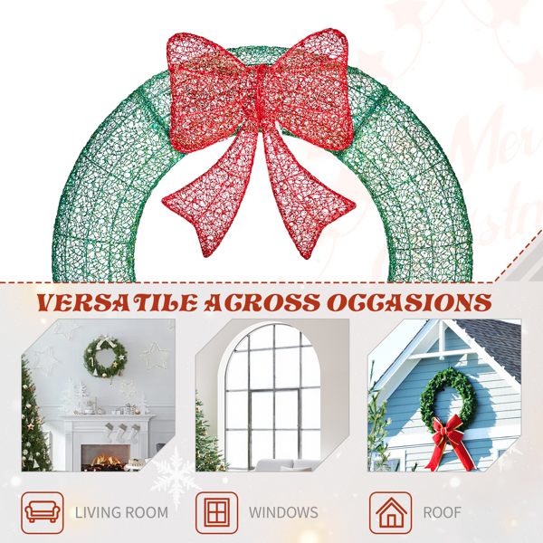 36in Pre-lit Outdoor Christmas Wreath Decoration, Lighted Metal Wreath with Red Bow, Remote Control LED Lights with Timer, for Front Door Gate Wall Indoor Outdoor Holiday Party-15