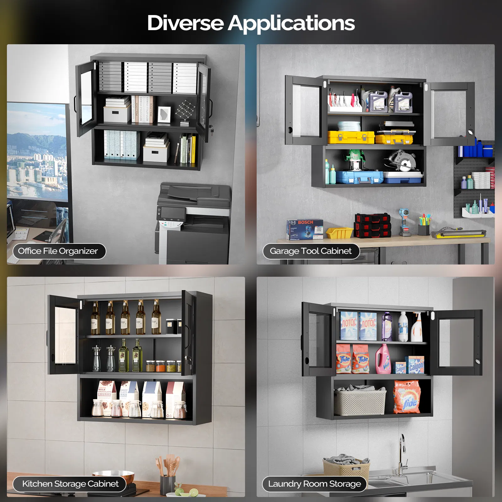 Steel 31.50" 31.50" 11.81" wall cabinet (without lights), steel display case, black image 8