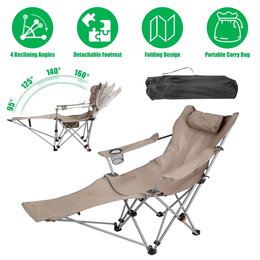 1Pc Reclining Camping Chair with Footrest 4-Position Adjustable Outdoor Folding Chair Heavy Duty Portable Camping Lounge Chair with Headrest Cup Holder & Side Pocket for Outdoor Beach Patio Travel image 14