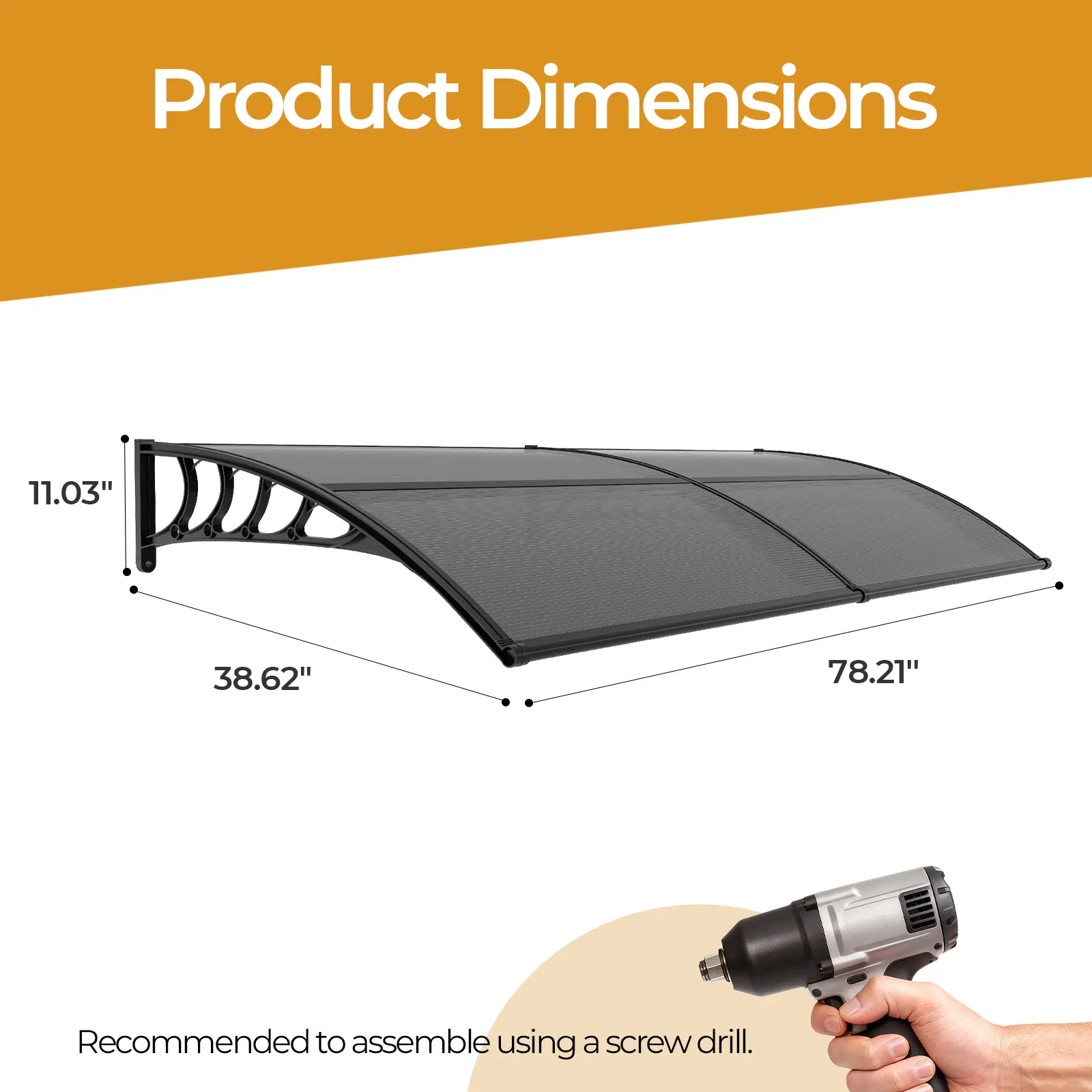 Awning for Door Entrance with Drainage Sink, 40x80 Inch Window Canopy Exterior, UV Rain Snow Protection… image 8