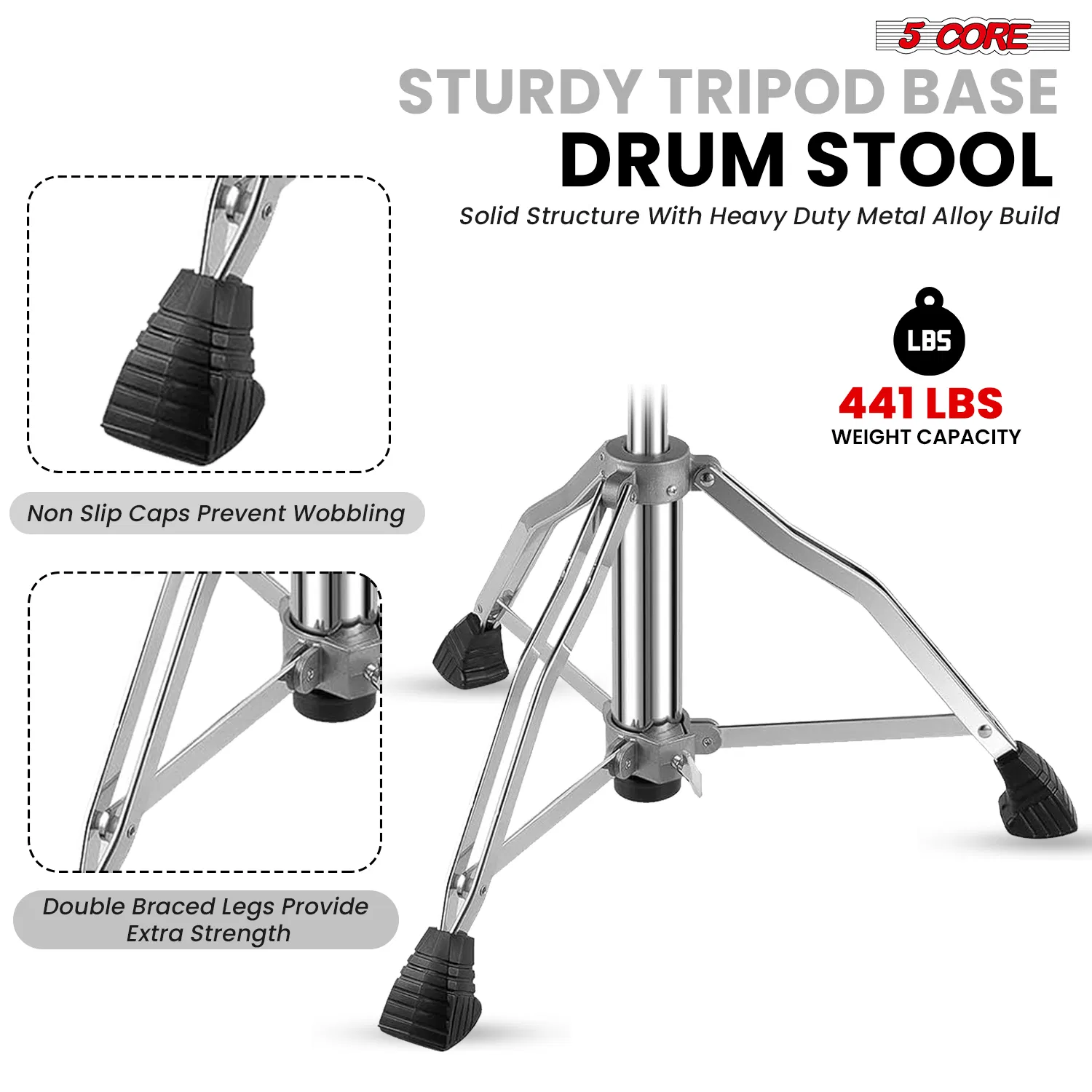 5Core Drum Throne 4" Cushion Padded Stool w Backrest Airlift Height Adjustable Chair w 441Lb Capcity image 6
