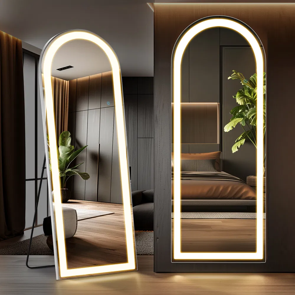 3 Color Lighting Mirror with LED Lights, 64"x21" Lighted Floor Standing Mirror with Stand, Wall Mounted Hanging image 12