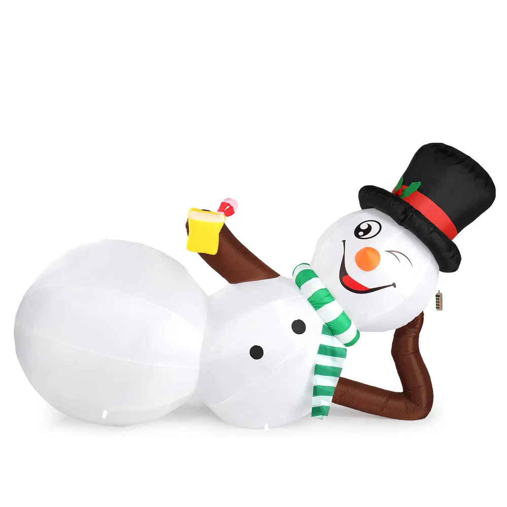 9.8 FT Lighted Christmas Inflatable Decoration, Large Inflatable Lying Snowman, Funny Blow Up Yard…